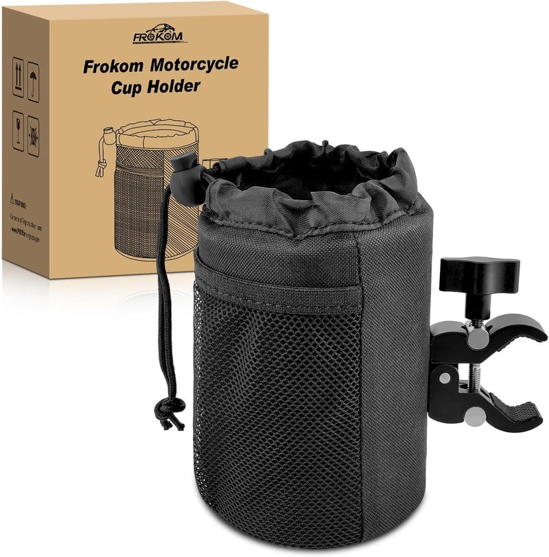 Frokom Motorcycle Cup Holder, Oxford Fabric Motorcycle ATV Drink Holder with 0.75"-1.5" Metal Alligator Clamp, Larger Water Bottle Holder for Motorcycle, Bike, Wheelchair, Scooter,Kayak,Walker,UTV/ATV - Image 1
